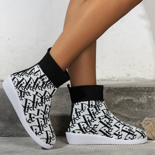 Damen modische Synthetik-Stiefel mit kreativem Muster und elastischem Obermaterial EB