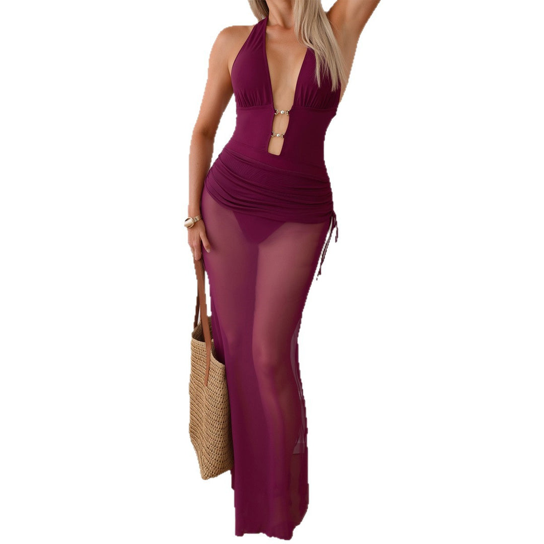 Damen Maxikleid mit tiefem V-Ausschnitt und Seitenschlitzen EB