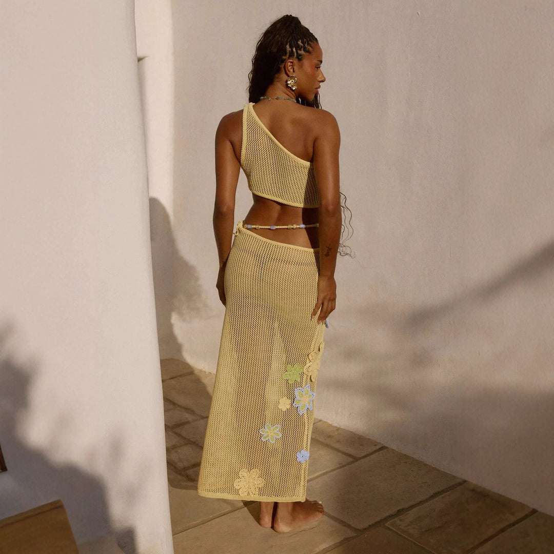 Damen Häkelrock mit floralen Applikationen und asymmetrischem Schnitt EB