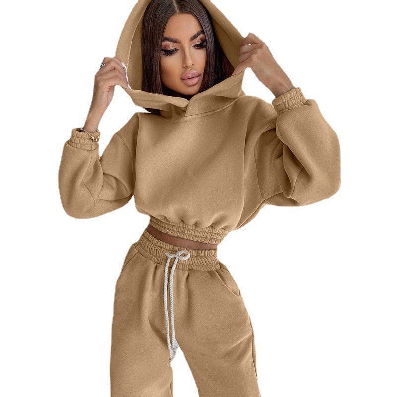 Damen modisches Set aus lässigem Hoodie mit elastischem Bund und Freizeit-Hose EB