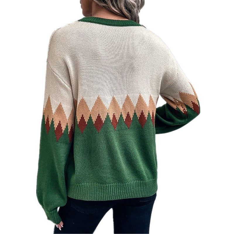 Damen Pullover mit trendigem Bergmotiv und komfortablem Rundhalsausschnitt EB