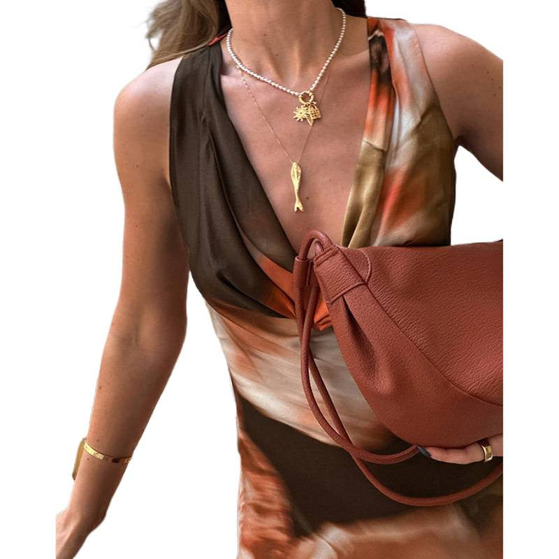 Damen Maxikleid mit tiefem V-Ausschnitt und elegantem Drapé EB