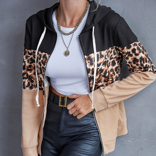 EB | Kapuzenpullover Lockere Passform Patchwork Design Reißverschluss Schicht Kleidungsstück