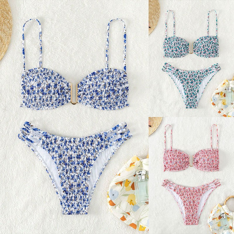 Damen Bandeau-Bikini mit raffiniertem Rüschendesign und modischen Schnürdetails EB