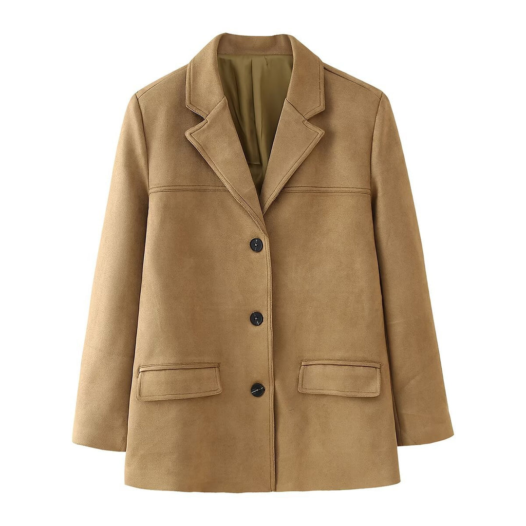 Damen Casual Blazerjacke aus hochwertigem Kunstleder mit eleganten Taschen EB