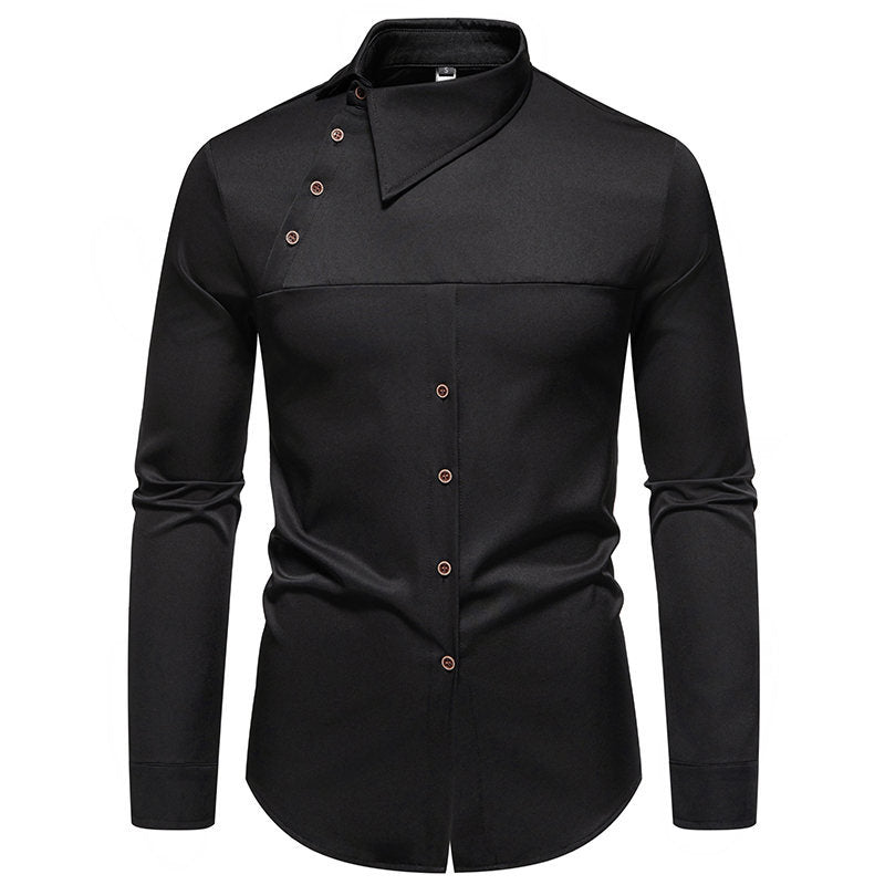 Herren Modisches Langarm-Hemd mit asymmetrischem Kragen und eleganten Knopfdetails EB