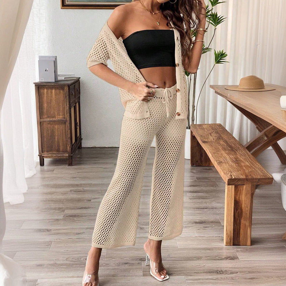 Damen luftiges Netz-Set mit knöpfbarem Cardigan EB