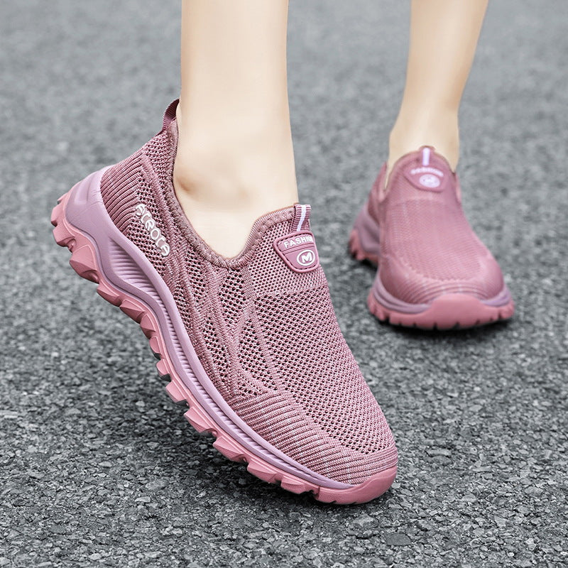 Damen Sportliche Slip-On Schnürschuhe mit atmungsaktiver Oberflächenstruktur und dämpfender Sohle EB