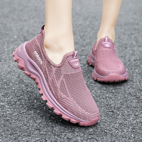 Damen Sportliche Slip-On Schnürschuhe mit atmungsaktiver Oberflächenstruktur und dämpfender Sohle EB