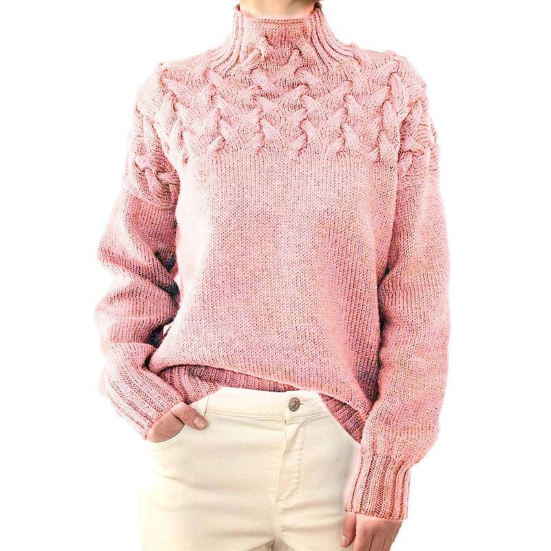 Damen Strickpullover mit hochgeschlossenem Kragen und trendigem Zopfmuster EB