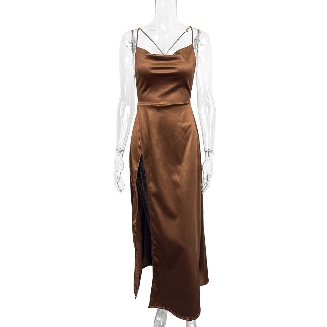 Damen Elegantes Maxikleid mit tiefem Ausschnitt und hochgradigem Schlitz EB