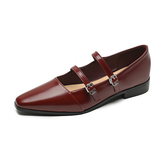 Damen elegante Ballerinas mit doppeltem Riemchen und modischen Schnallen EB