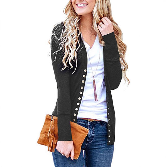 Damen nan Feinstrick-Cardigan mit dekorativen Metallknöpfen und schmaler Silhouette EB