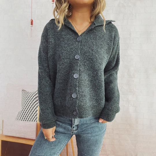 Damen gestrickte Oversize-Jacke mit Knopfleiste und weitem Schnitt EB