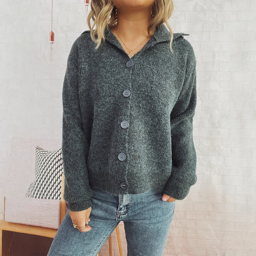 Damen gestrickte Oversize-Jacke mit Knopfleiste und weitem Schnitt EB