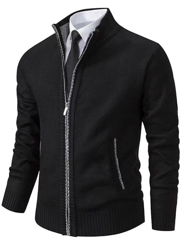 Herren modische Strickjacke mit hohem Kragen und durchgehendem Reißverschluss EB