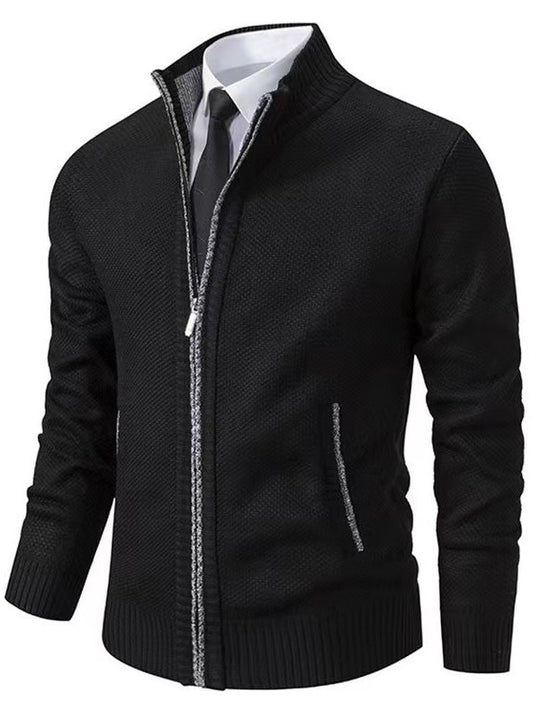 Herren modische Strickjacke mit hohem Kragen und durchgehendem Reißverschluss EB