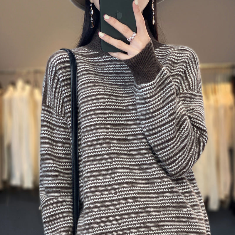 Damen Strickpullover mit modernem Streifenmuster und bequemen Daumenlöchern EB
