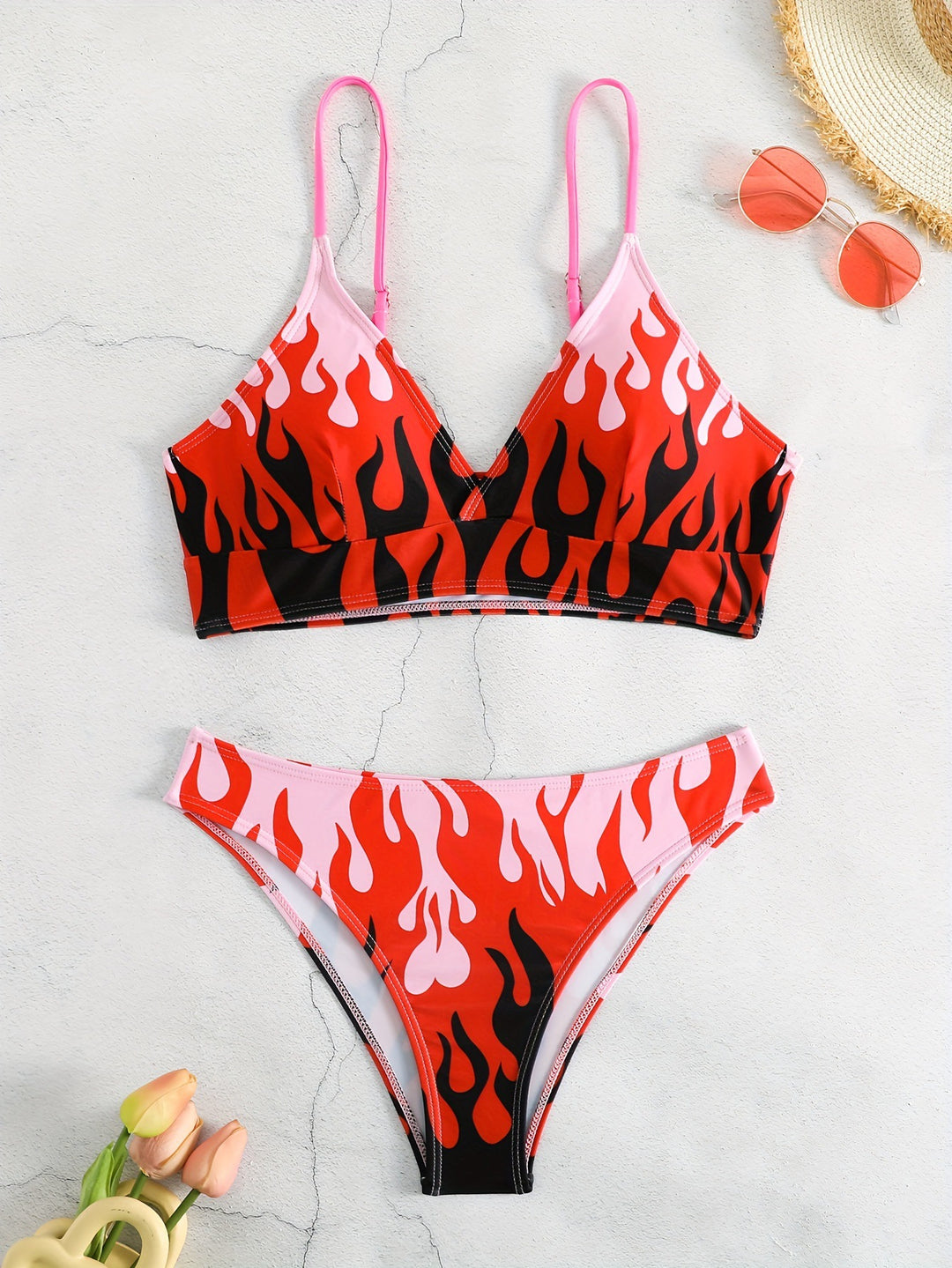 Damen Triangel-Bikini mit aufregendem Flammenmuster EB