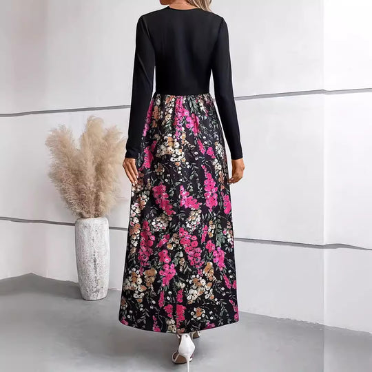 Damen Maxikleid mit floralem Print und langen Ärmeln EB
