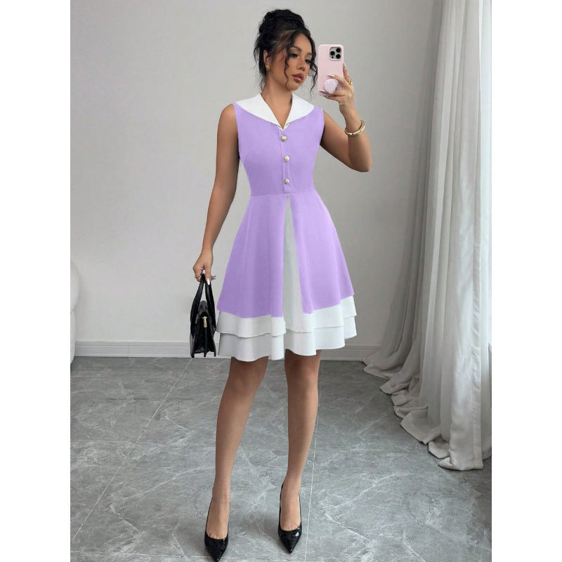 Damen Sommerkleid mit modischem Kragen und Knopfdetails EB
