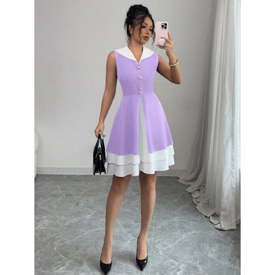 Damen Sommerkleid mit modischem Kragen und Knopfdetails EB