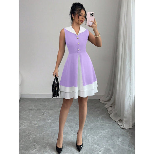 Damen Sommerkleid mit modischem Kragen und Knopfdetails EB