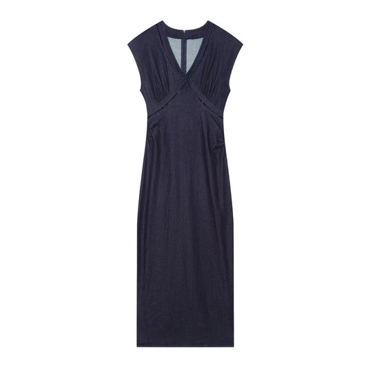 Damen Maxikleid mit elegantem V-Ausschnitt und feinem Drapé EB