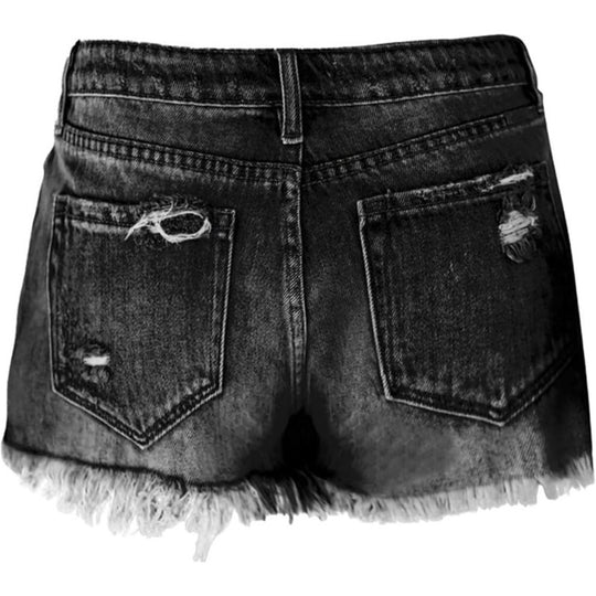 Damen Denim Shorts mit destroyed Optik und hohen Taillenbund EB