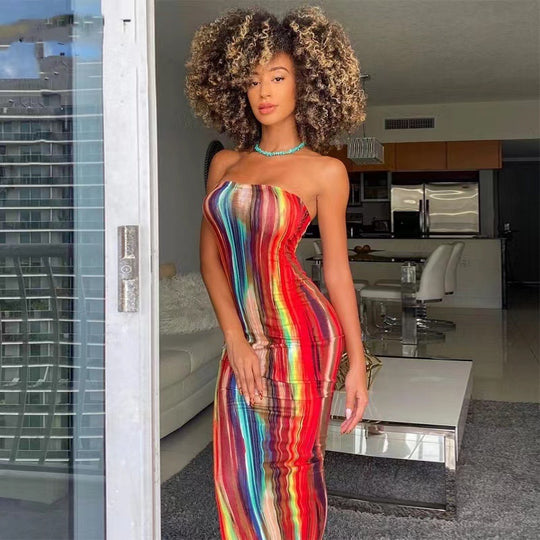 Damen Maxikleid mit modernem abstraktem Design und fließendem Schnitt EB