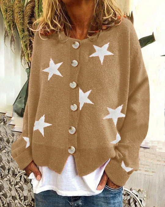 Damen trendige Strickjacke mit Sternenmuster EB