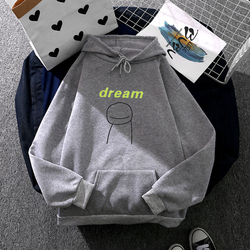 Unisex nan Oversize-Kapuzenpullover mit minimalistischem Smiley-Print, weichem Fleece-Innenfutter und praktischer Kängurutasche EB