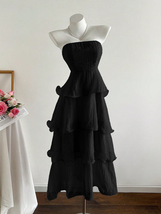 Damen langes Strandkleid mit voluminösen Rüschendetails EB