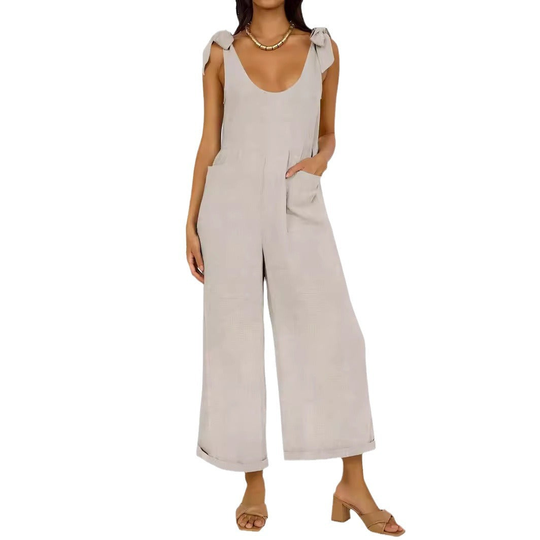 Damen Lässiger Jumpsuit mit verstellbaren Trägern und weitem Bein EB
