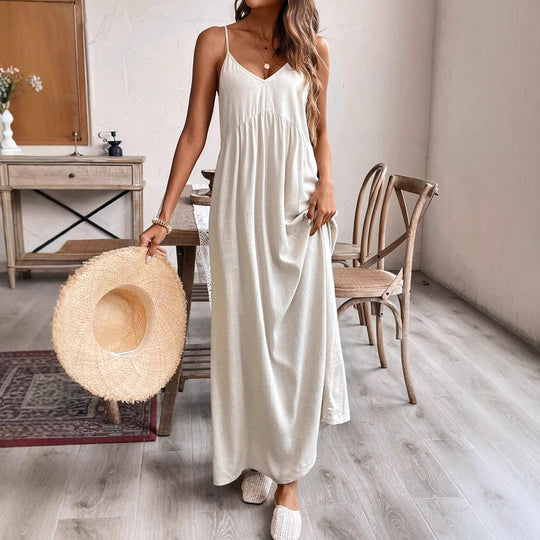 Damen Maxikleid mit feinen Trägern und fließendem Schnitt EB