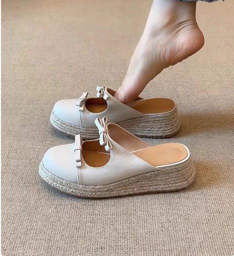 Damen komfortable Espadrilles-Pantoletten mit Schleifen-Applikation EB