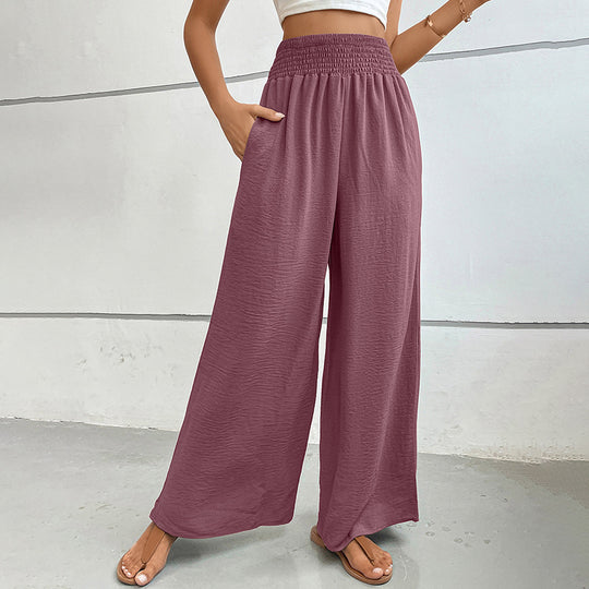 Damen Palazzo-Hose mit hohem, elastischem Rüschenbund und Eingrifftaschen EB