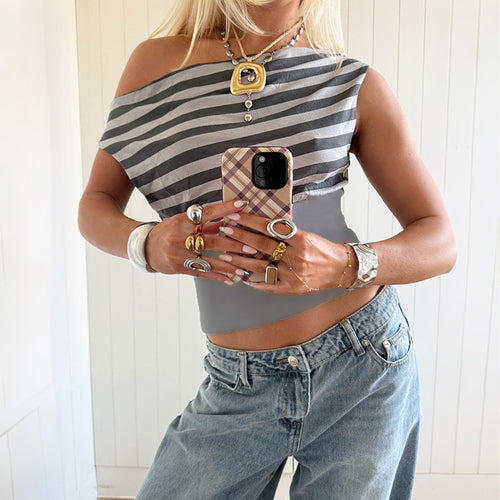 Damen Asymmetrisches Top mit gestreiftem Design EB