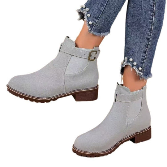 Damen elegante Ankle-Boots mit modischem Riemen und rutschfester Sohle EB