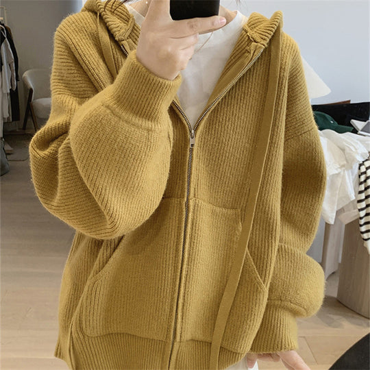 Damen Kapuzenjacke mit trendigem Rippstrickdesign und praktischen Taschen EB