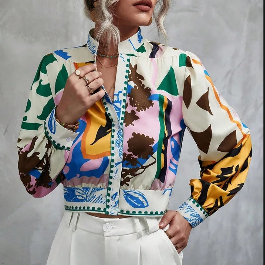 Damen Modische Kurzjacke mit detailiertem Floral-Print EB