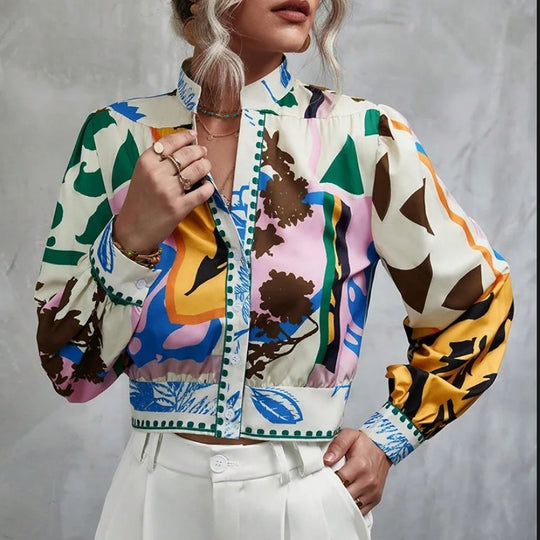 Damen Modische Kurzjacke mit detailiertem Floral-Print EB