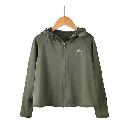 Unisex nan atmungsaktive Kinder-UV-Schutzjacke mit A-Linien-Schnitt, Kapuze und Daumenlöchern  R&B