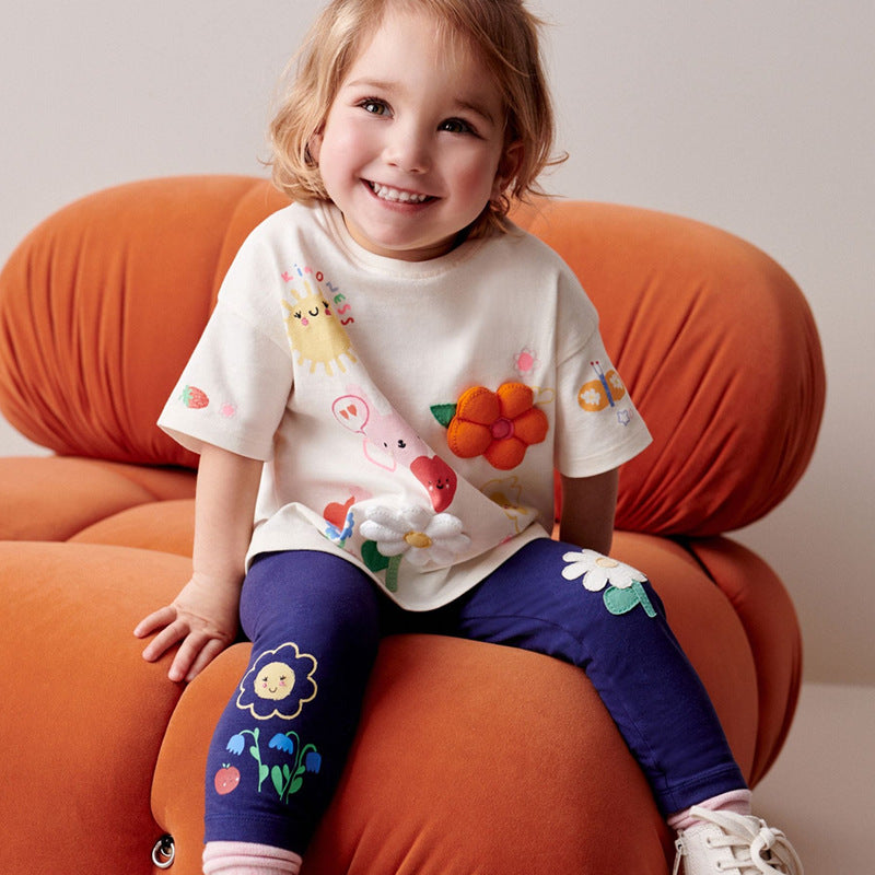 Mädchen Leggings mit verspielter Blumenapplikation EB