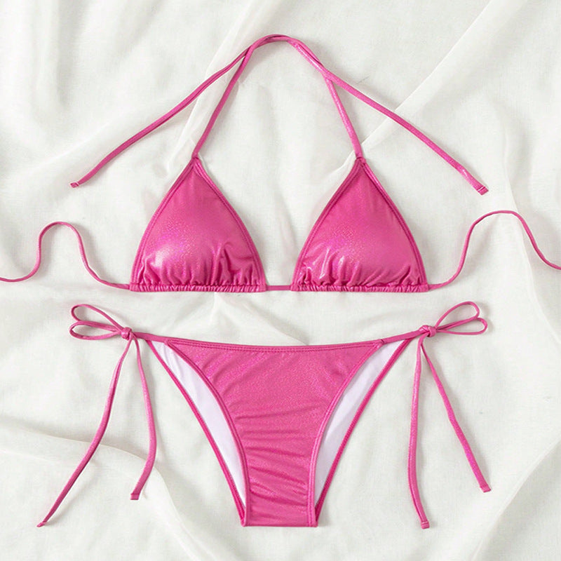 Damen Triangle-Bikini mit verstellbaren Bindebändern und glänzender Oberfläche EB