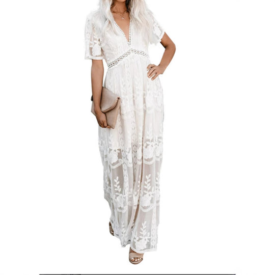 Damen Elegantes Besticktes Maxikleid EB