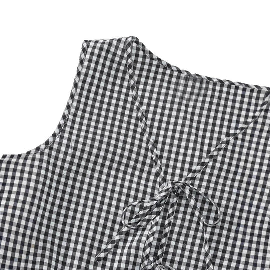 Damen Viskose Top mit kariertem Design und verspieltem Rückenzug EB
