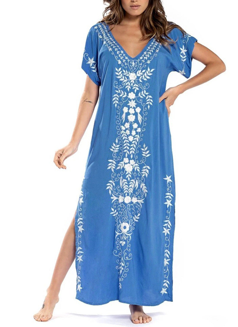 Damen Lange Strandrobe mit kunstvollen Stickdetails EB