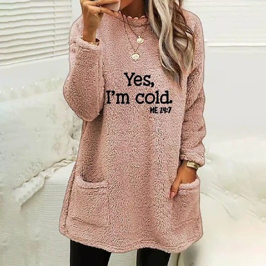 EB | Übergröße Sweatshirt Doppelseitiges Fleece Buchstabenprint Seitentaschen Langarm