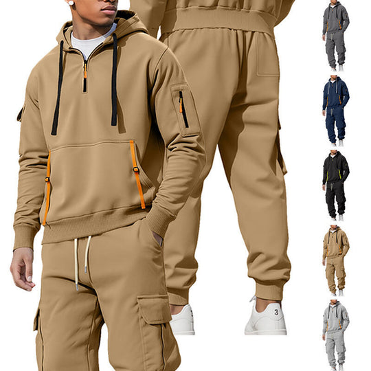 Herren nan lässiger Halbzip Hoodie mit Kängurutasche und Cargo Jogginghose mit Reißverschlussdetails EB